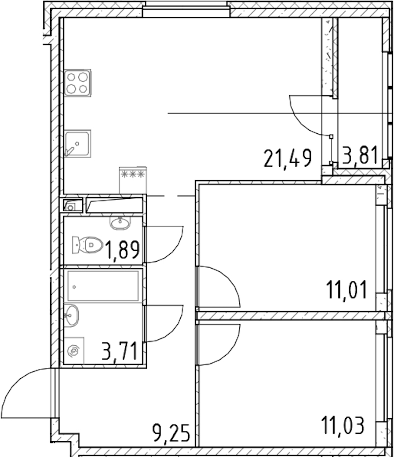 2-комнатная квартира 58.38 м², 11/18 эт., ЖК «Город Первых»